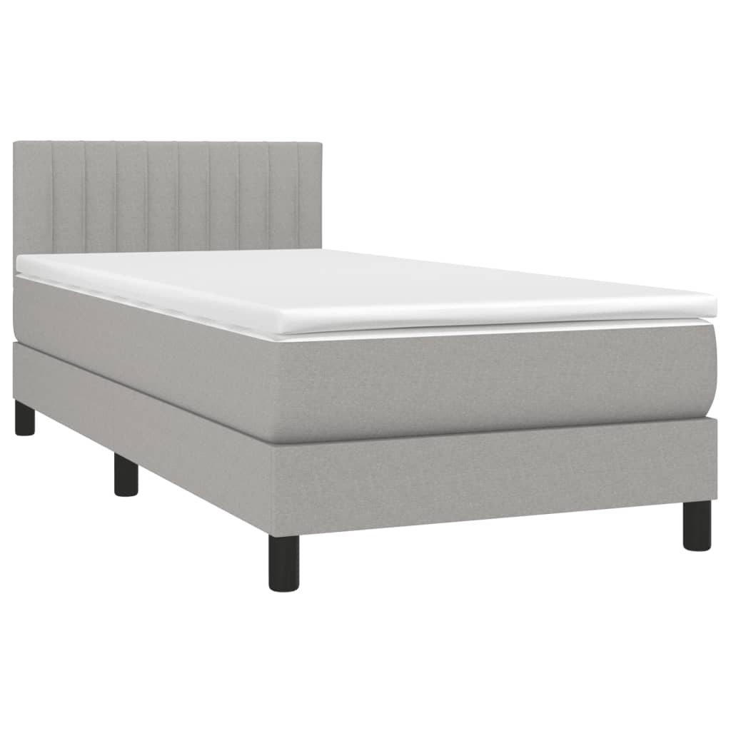 Κρεβάτι Boxspring με Στρώμα Ανοιχτό Γκρι 100x200 εκ. Υφασμάτινο