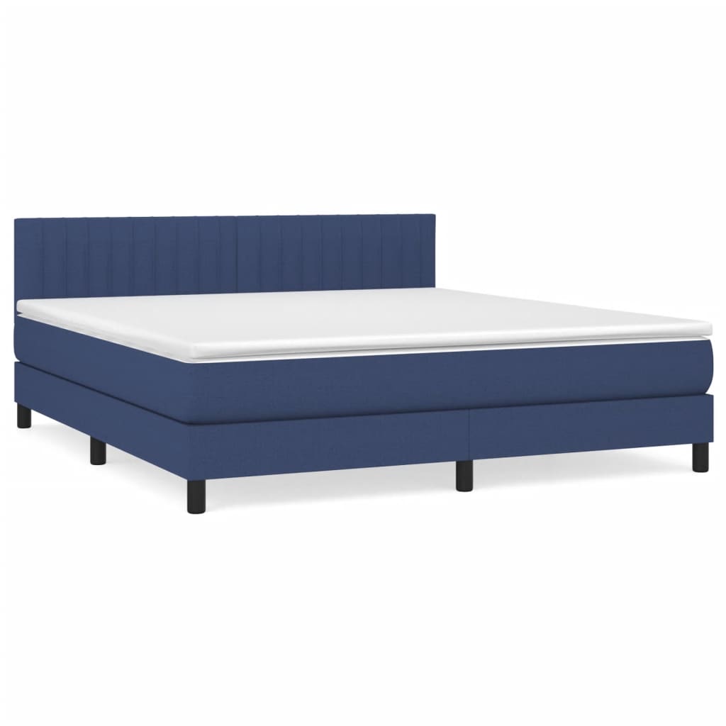 Κρεβάτι Boxspring με Στρώμα Μπλε 160x200 εκ. Υφασμάτινο