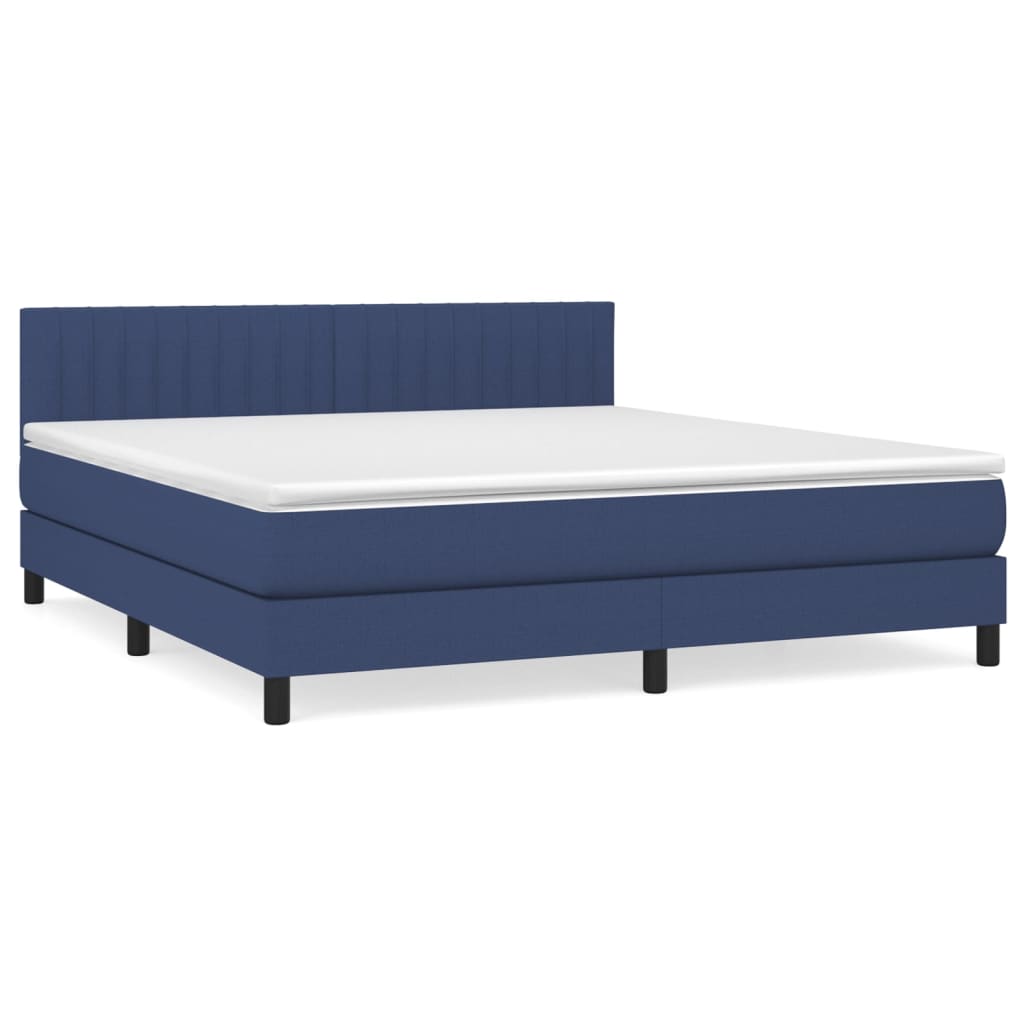 Κρεβάτι Boxspring με Στρώμα Μπλε 180x200 εκ. Υφασμάτινο