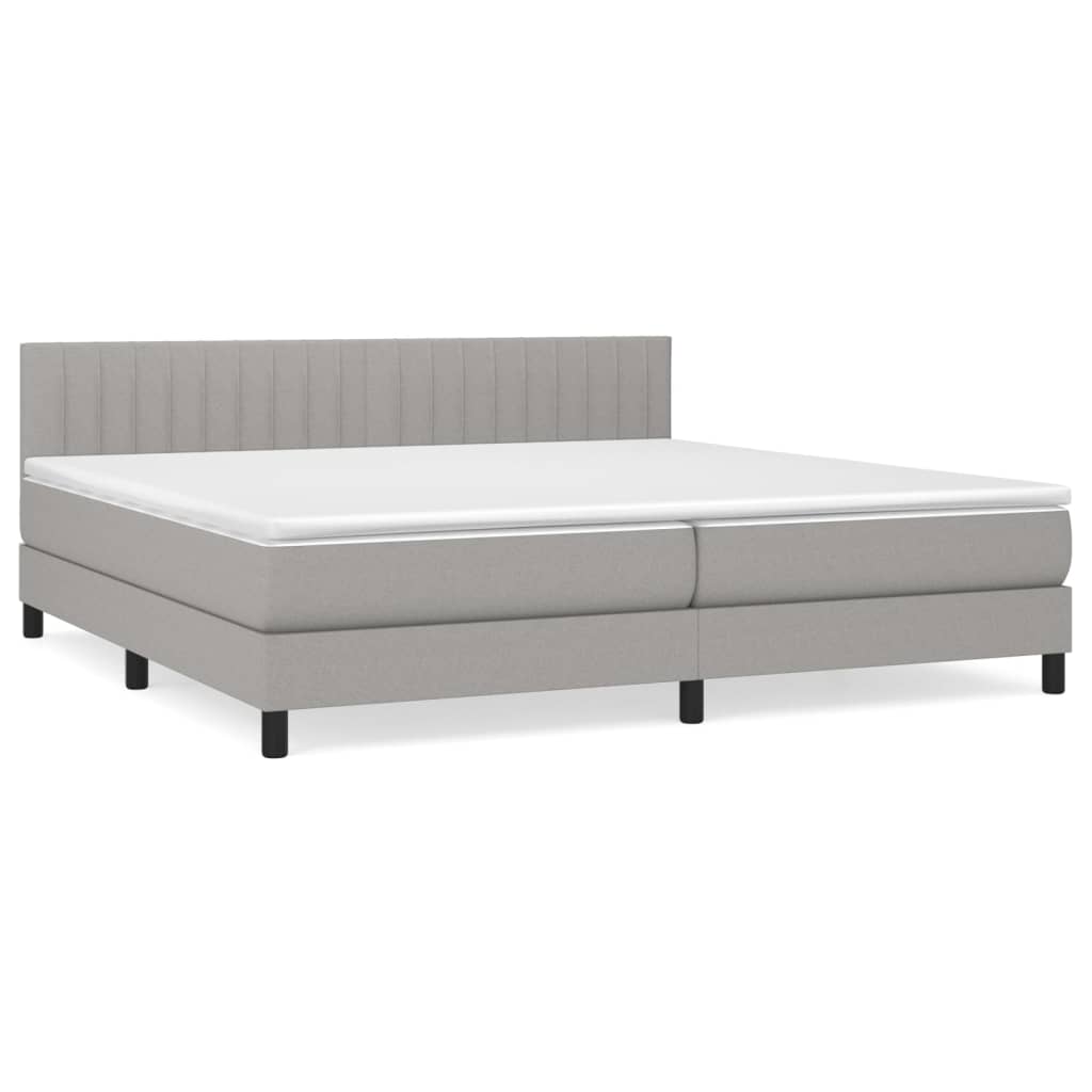 Κρεβάτι Boxspring με Στρώμα Ανοιχτό Γκρι 200x200 εκ. Υφασμάτινο - Pakobazaar