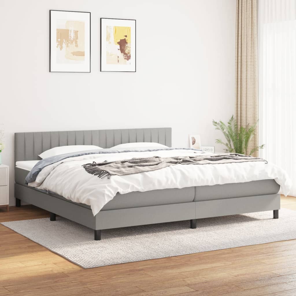 Κρεβάτι Boxspring με Στρώμα Ανοιχτό Γκρι 200x200 εκ. Υφασμάτινο - Pakobazaar