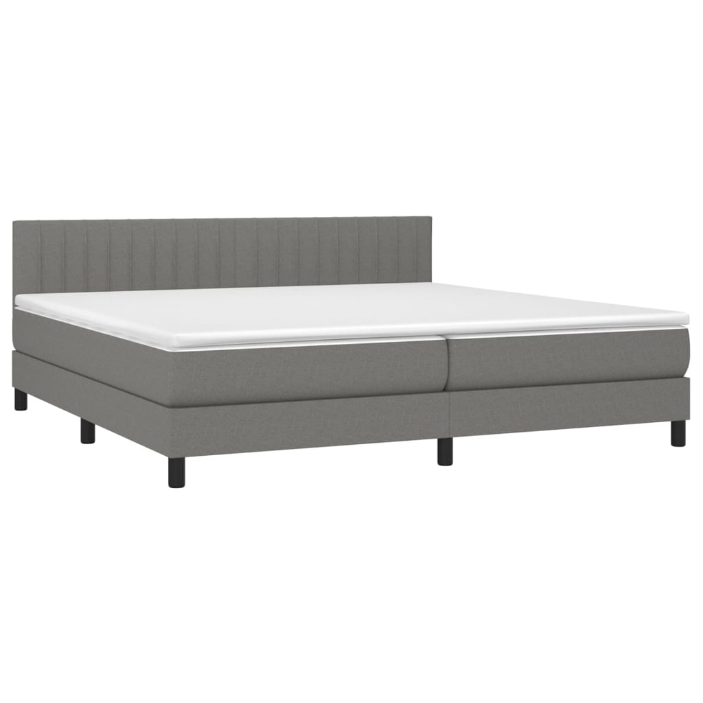 Κρεβάτι Boxspring με Στρώμα Σκούρο Γκρι 200x200 εκ. Υφασμάτινο - Pakobazaar