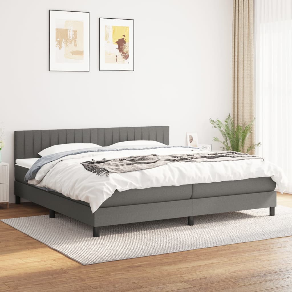 Κρεβάτι Boxspring με Στρώμα Σκούρο Γκρι 200x200 εκ. Υφασμάτινο - Pakobazaar
