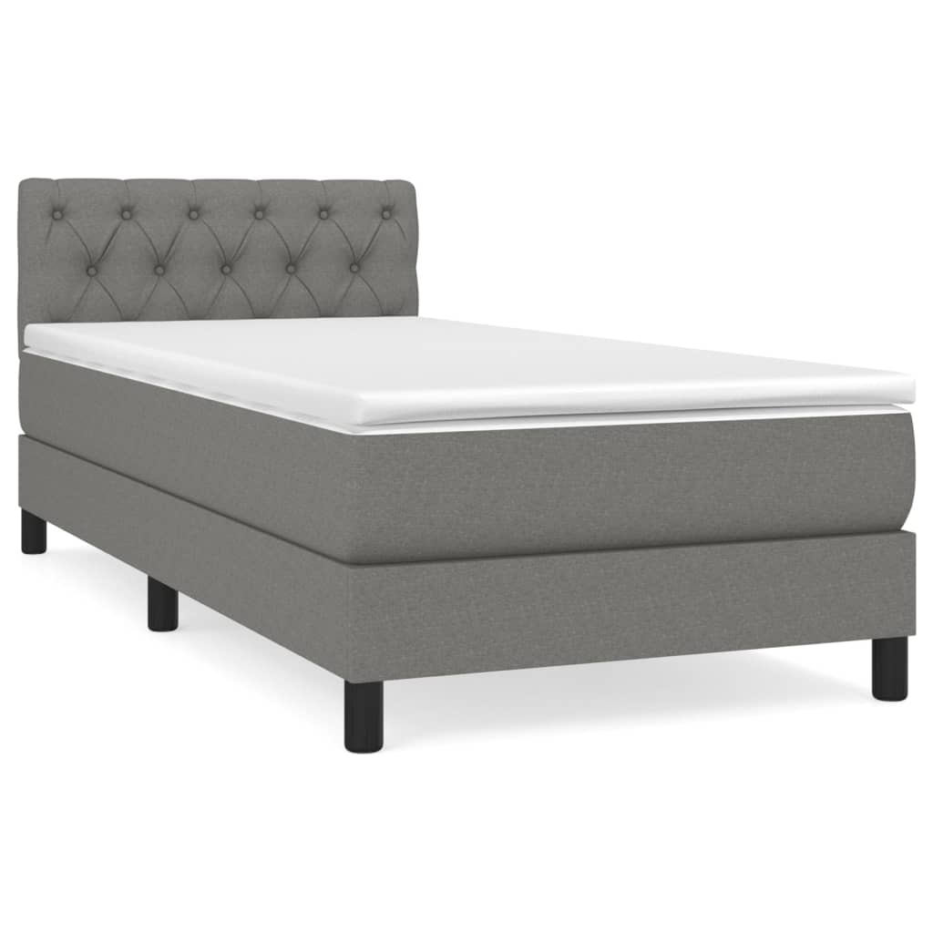 Κρεβάτι Boxspring με Στρώμα Σκούρο Γκρι 80x200 εκ. Υφασμάτινο - Pakobazaar