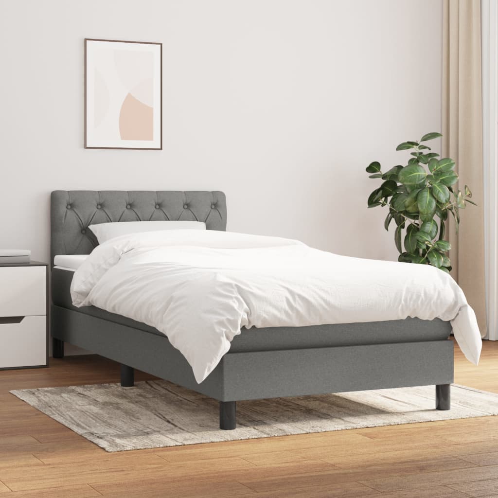 Κρεβάτι Boxspring με Στρώμα Σκούρο Γκρι 80x200 εκ. Υφασμάτινο - Pakobazaar