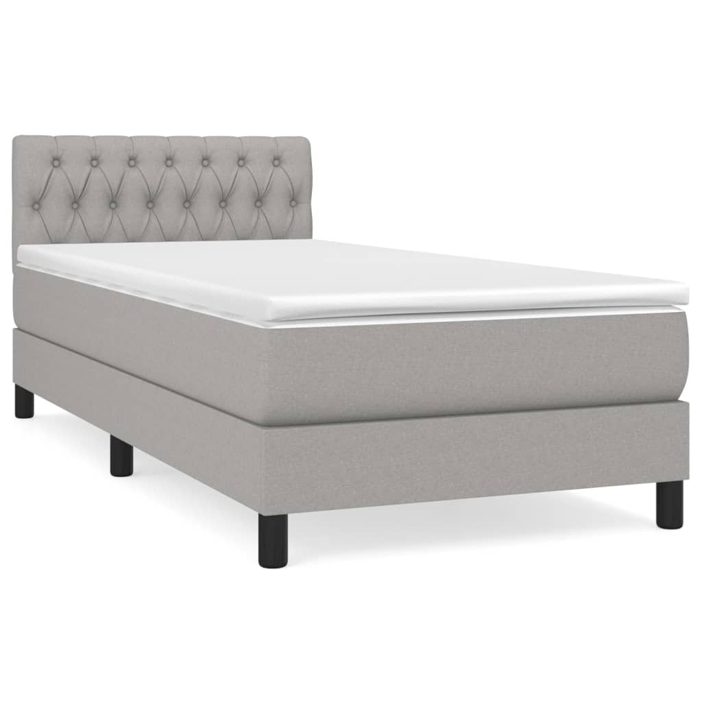 Κρεβάτι Boxspring με Στρώμα Ανοιχτό Γκρι 90x190 εκ. Υφασμάτινο