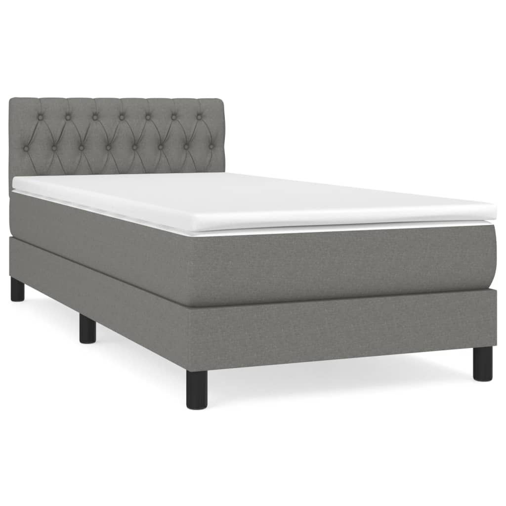 Κρεβάτι Boxspring με Στρώμα Σκούρο Γκρι 90x190 εκ. Υφασμάτινο - Pakobazaar