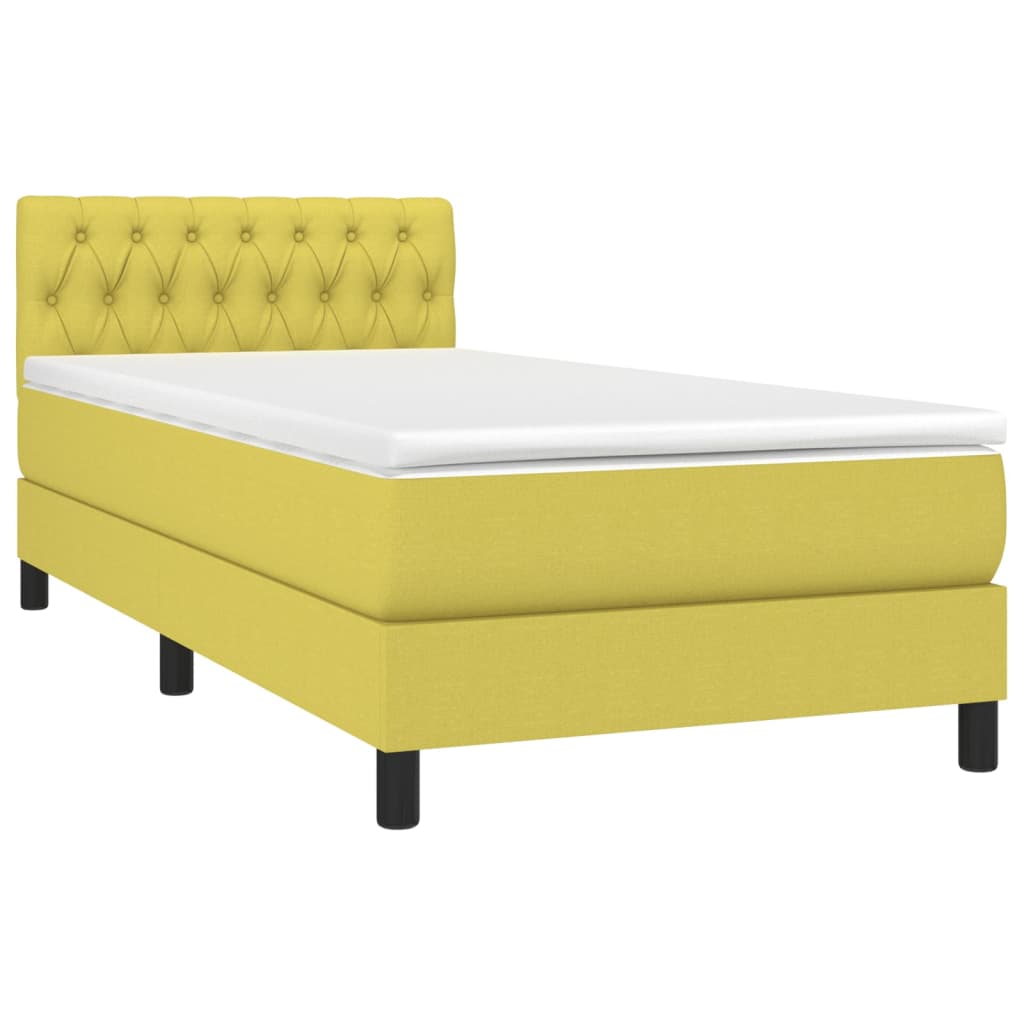 Κρεβάτι Boxspring με Στρώμα Πράσινο 90x200 εκ. Υφασμάτινο - Pakobazaar
