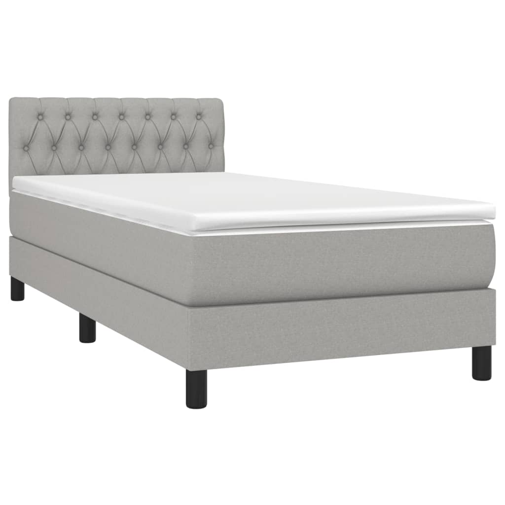 Κρεβάτι Boxspring με Στρώμα Ανοιχτό Γκρι 100x200 εκ. Υφασμάτινο