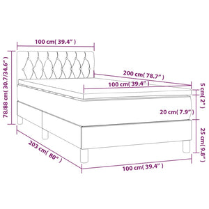 Κρεβάτι Boxspring με Στρώμα Σκούρο Γκρι 100x200 εκ. Υφασμάτινο