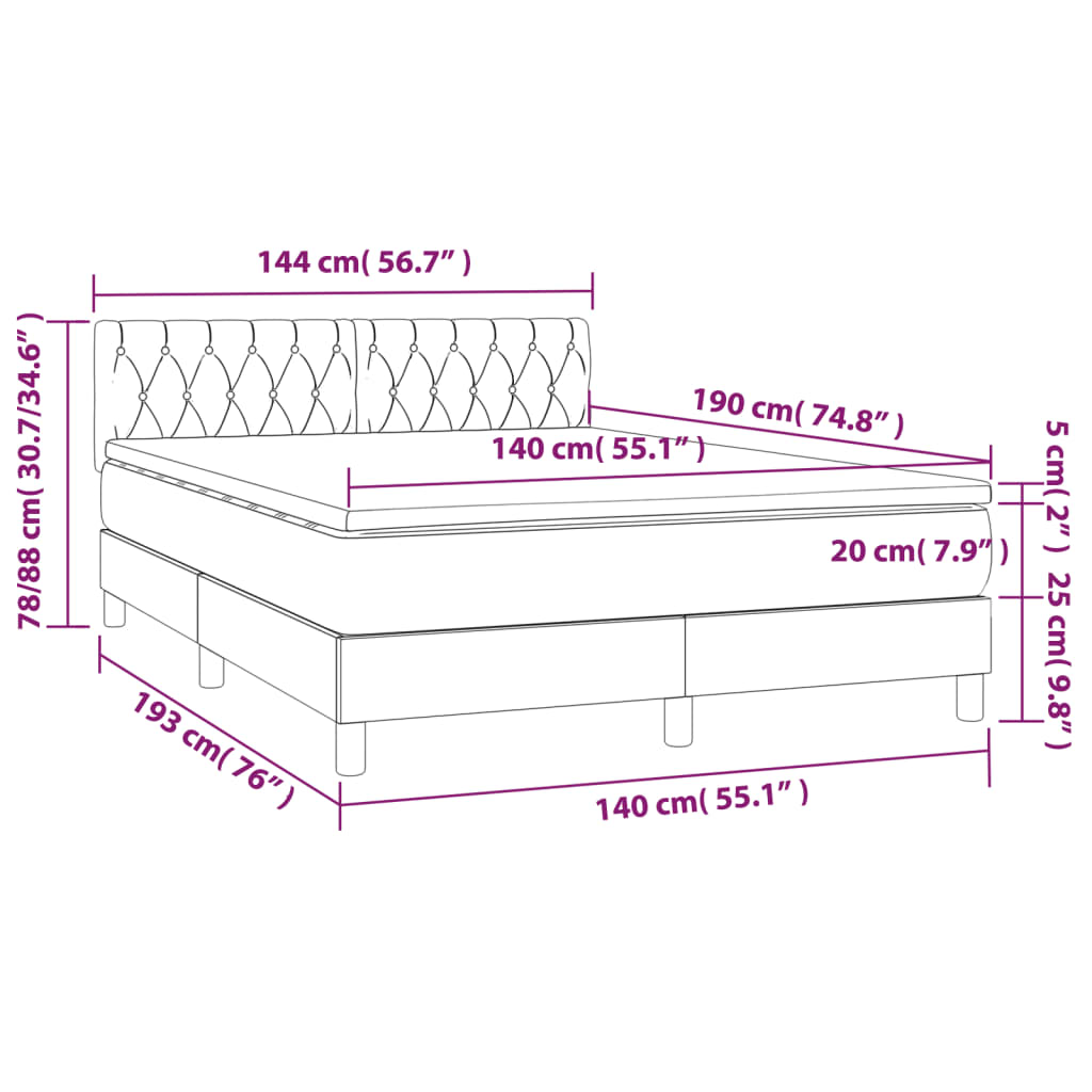 Κρεβάτι Boxspring με Στρώμα Ανοιχτό Γκρι 140x190 εκ. Υφασμάτινο
