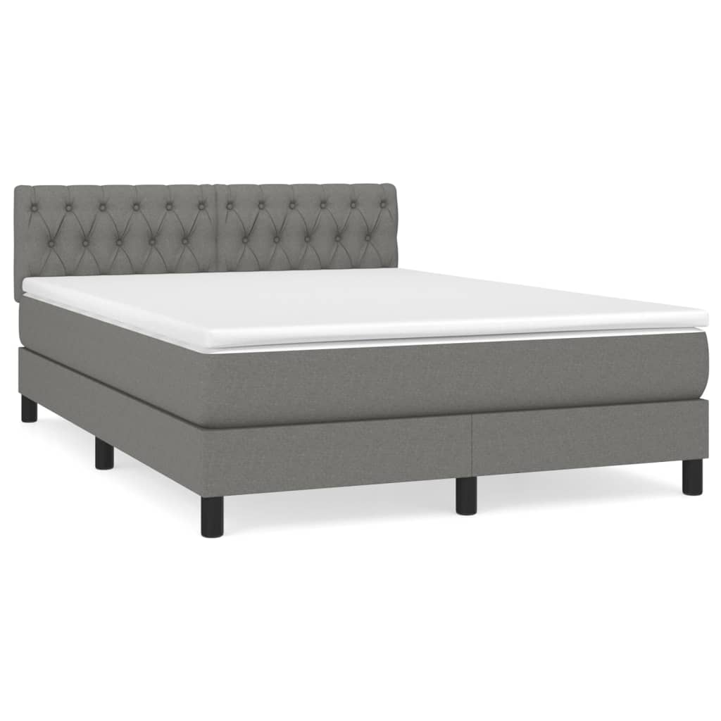 Κρεβάτι Boxspring με Στρώμα Σκούρο Γκρι 140x190 εκ. Υφασμάτινο