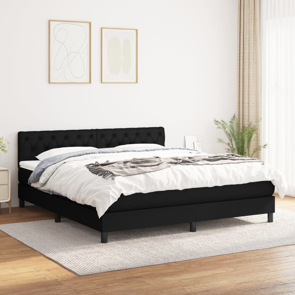 Κρεβάτι Boxspring με Στρώμα Μαύρο 160x200 εκ. Υφασμάτινο - Pakobazaar