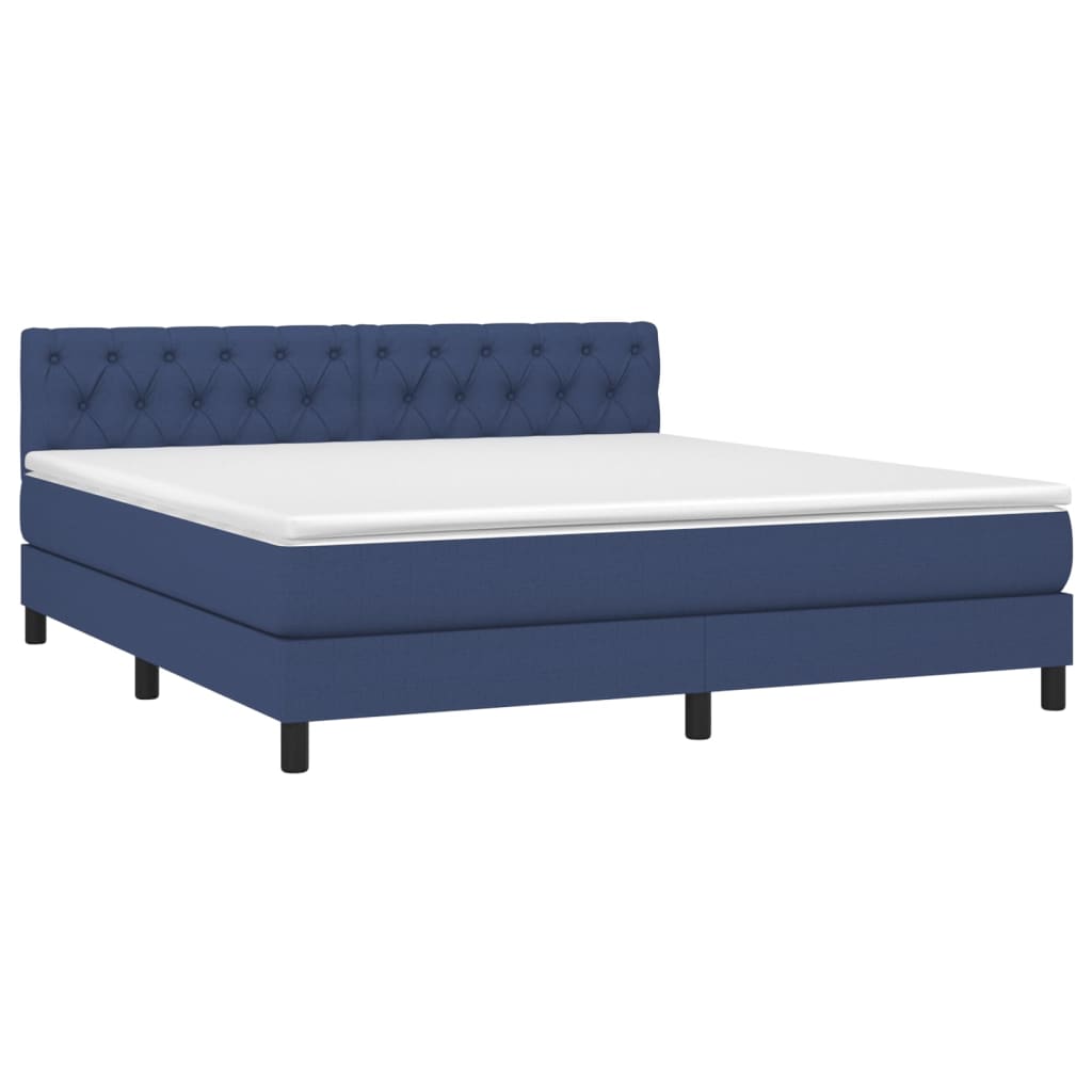 Κρεβάτι Boxspring με Στρώμα Μπλε 160x200 εκ. Υφασμάτινο