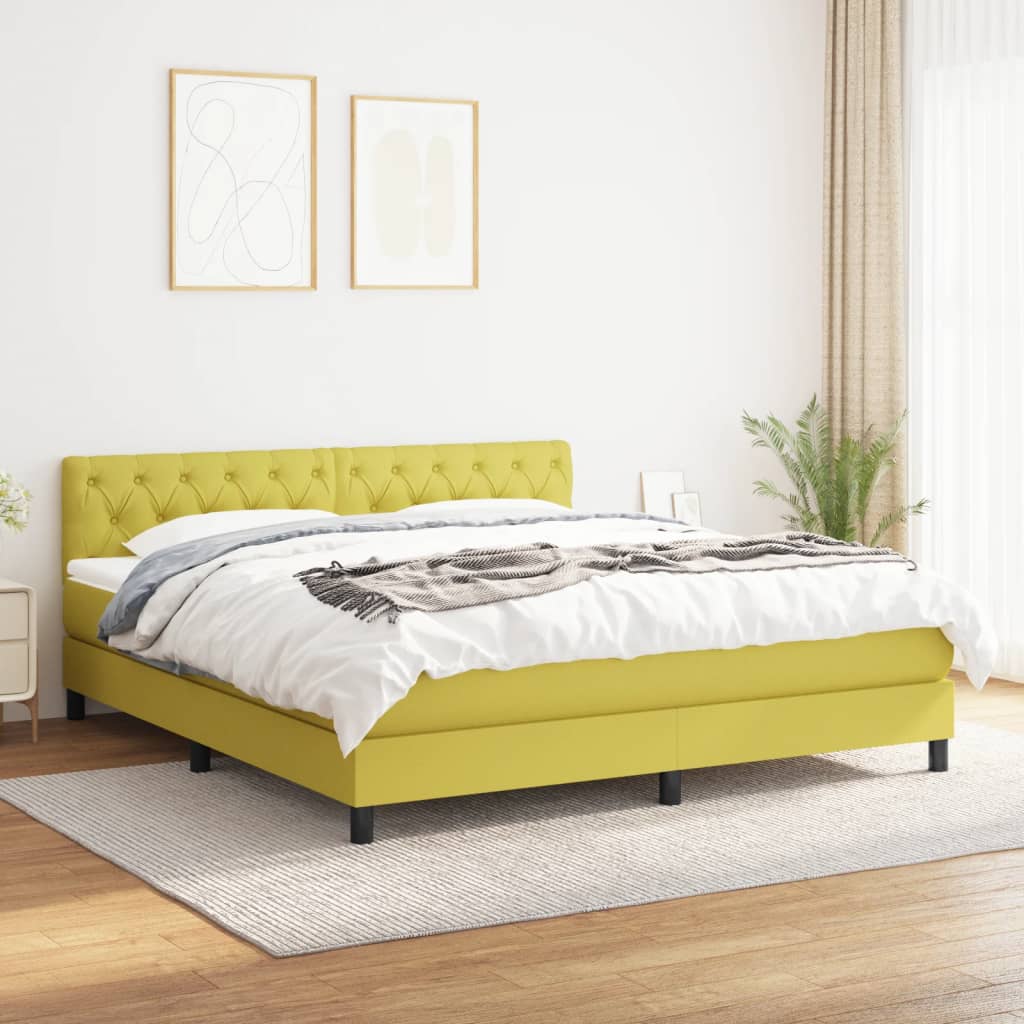 Κρεβάτι Boxspring με Στρώμα Πράσινο 160x200 εκ.Υφασμάτινο - Pakobazaar