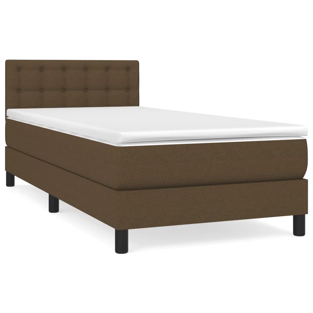 Κρεβάτι Boxspring με Στρώμα Σκούρο Καφέ 90x190 εκ. Υφασμάτινο