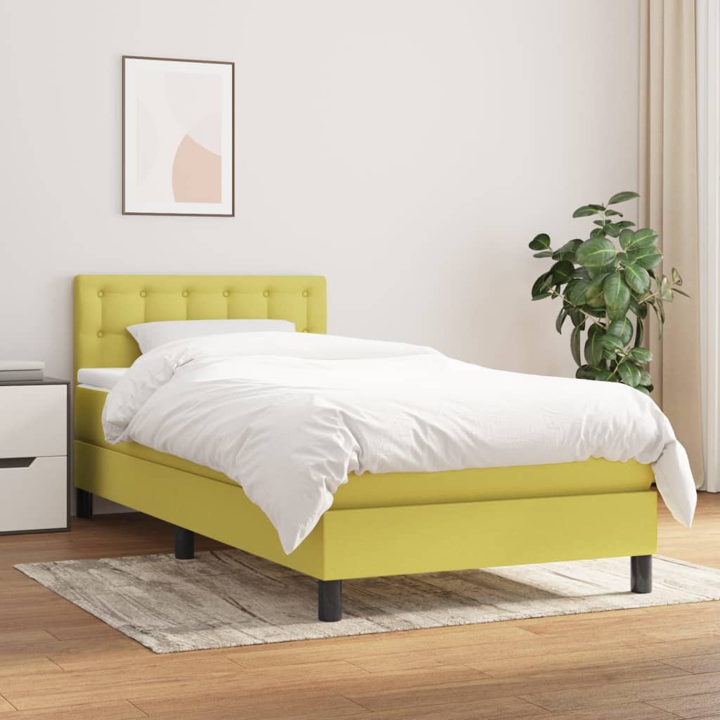 Κρεβάτι Boxspring με Στρώμα Πράσινο 90x190 εκ.Υφασμάτινο