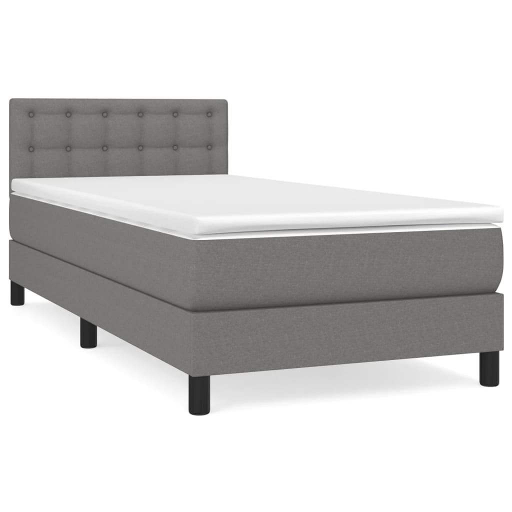 Κρεβάτι Boxspring με Στρώμα Σκούρο Γκρι 90x200 εκ. Υφασμάτινο