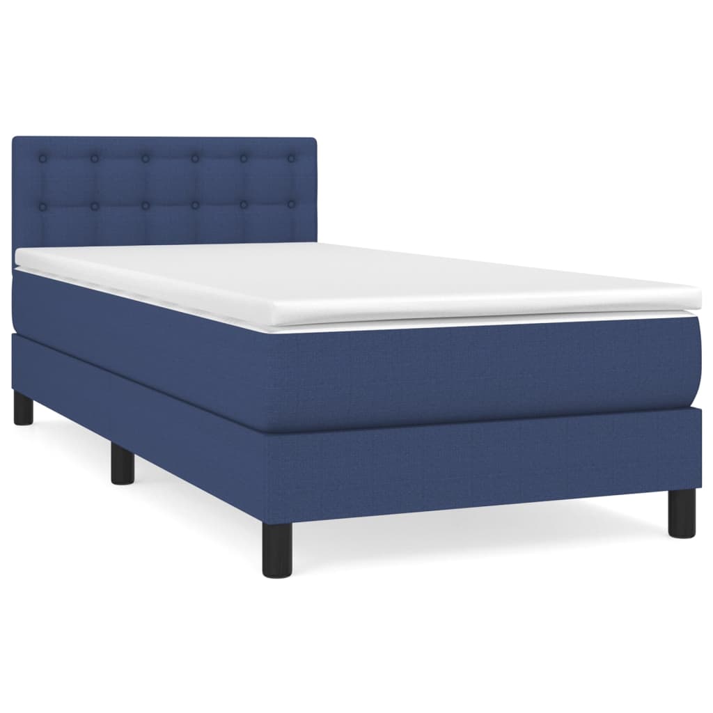 Κρεβάτι Boxspring με Στρώμα Μπλε 90x200 εκ.Υφασμάτινο
