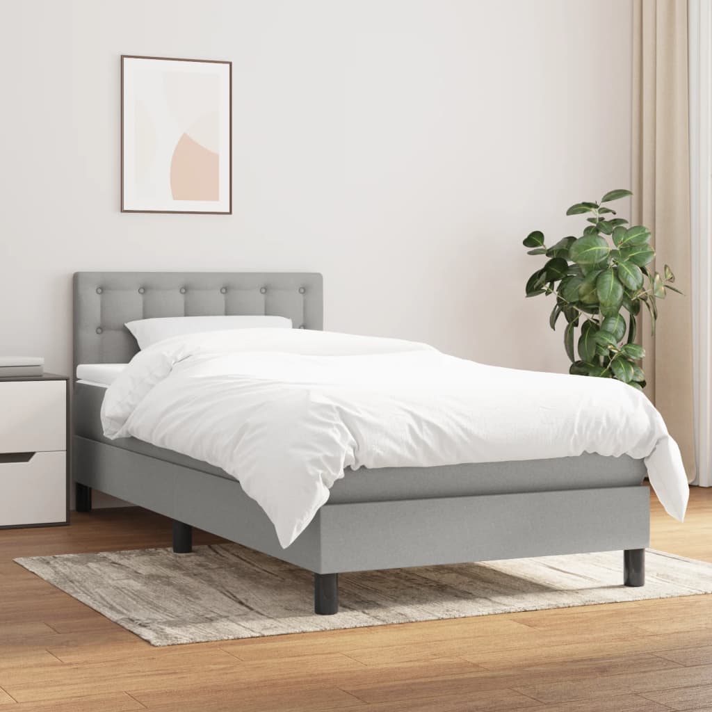 Κρεβάτι Boxspring με Στρώμα Ανοιχτό Γκρι 100x200 εκ. Υφασμάτινο - Pakobazaar