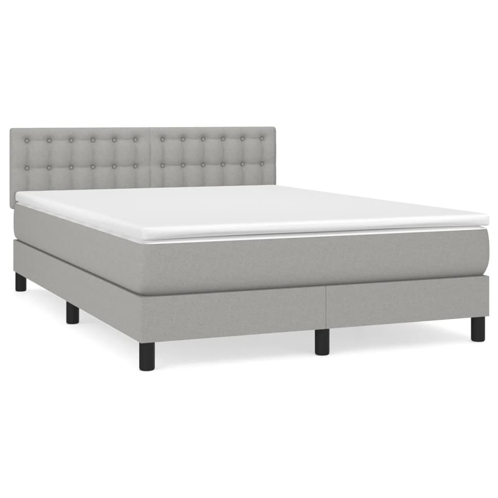 Κρεβάτι Boxspring με Στρώμα Ανοιχτό Γκρι 140x190 εκ. Υφασμάτινο