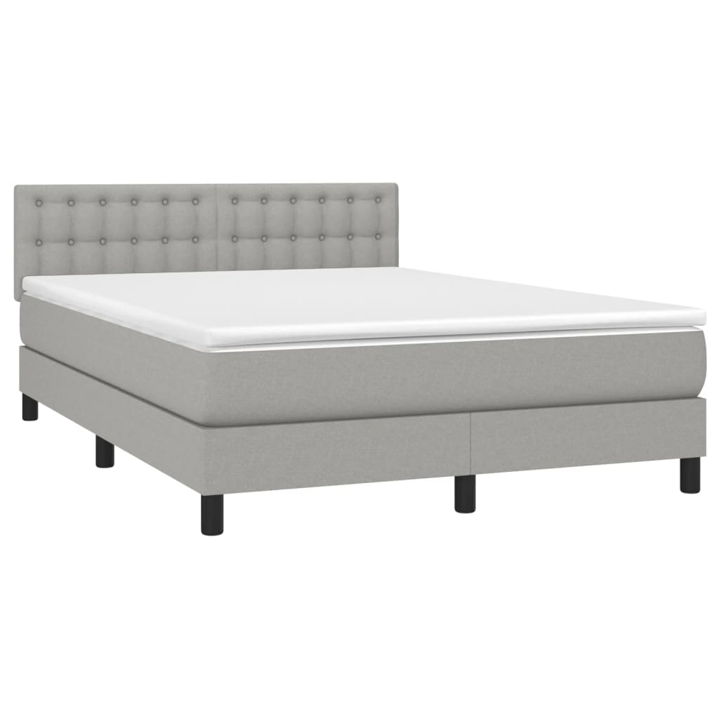 Κρεβάτι Boxspring με Στρώμα Ανοιχτό Γκρι 140x190 εκ. Υφασμάτινο