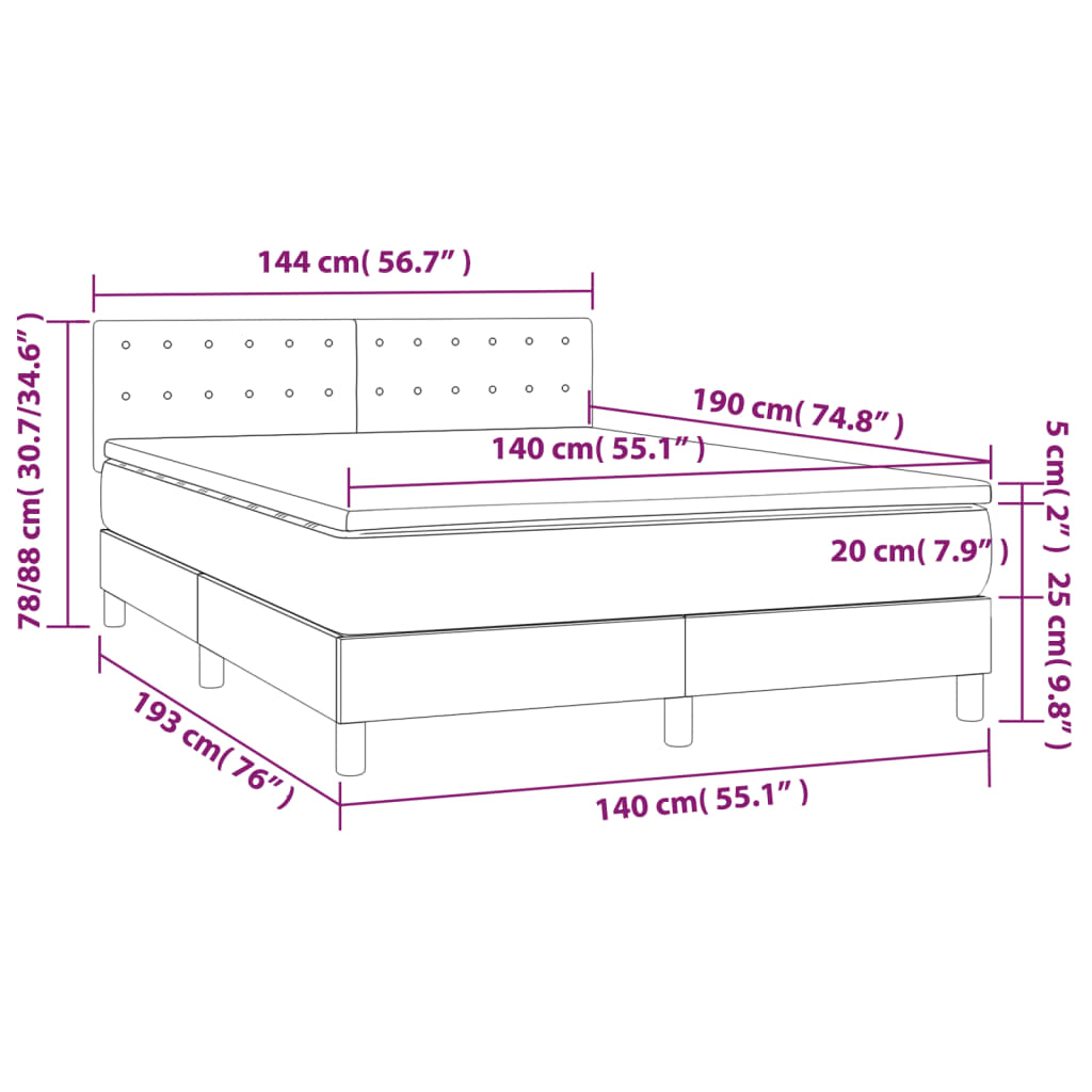 Κρεβάτι Boxspring με Στρώμα Ανοιχτό Γκρι 140x190 εκ. Υφασμάτινο