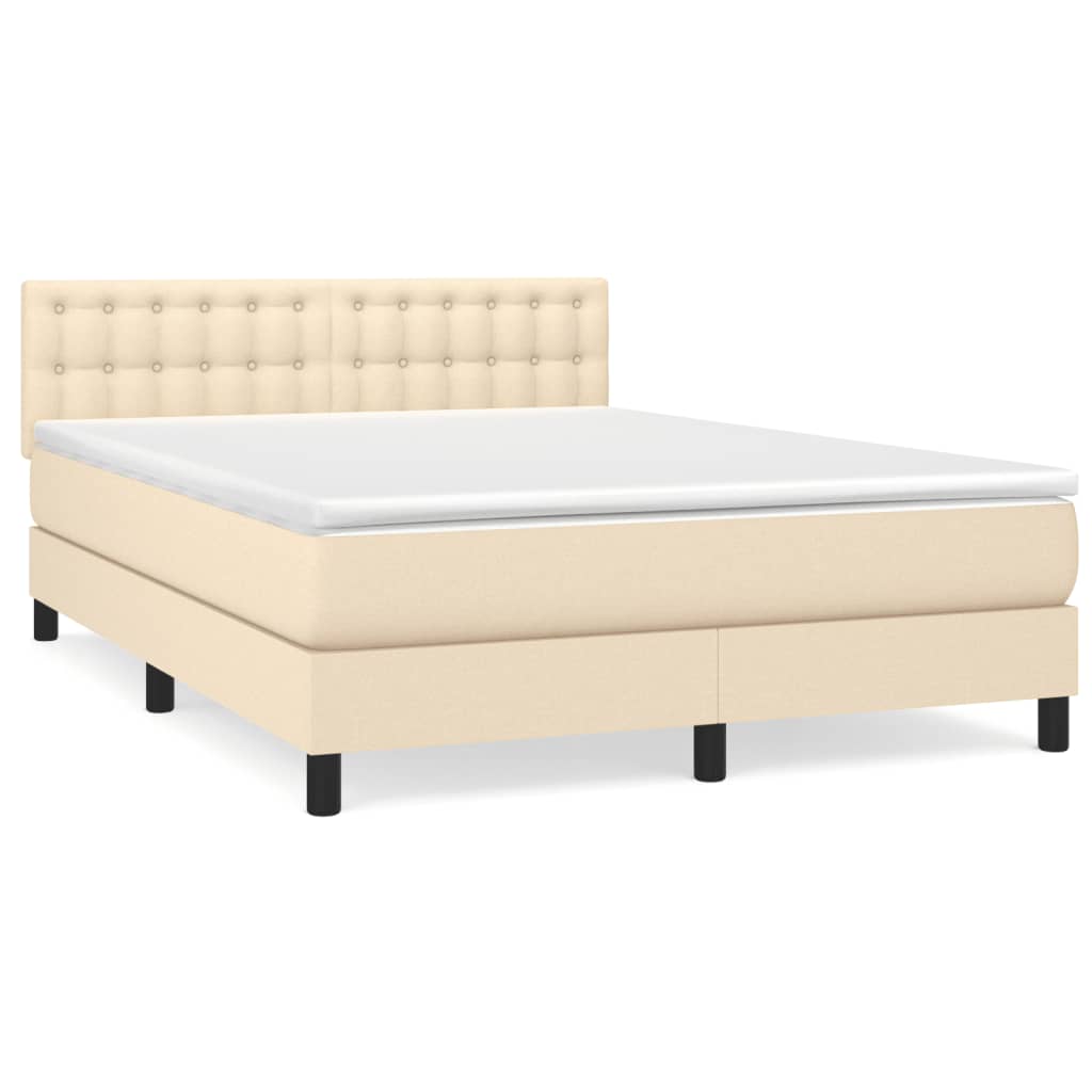 Κρεβάτι Boxspring με Στρώμα Κρεμ 140x190 εκ. Υφασμάτινο - Pakobazaar