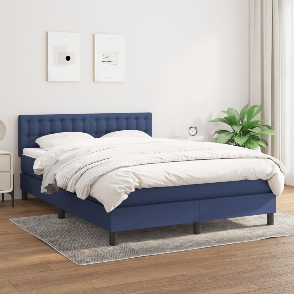 Κρεβάτι Boxspring με Στρώμα Μπλε 140x190 εκ. Υφασμάτινο - Pakobazaar