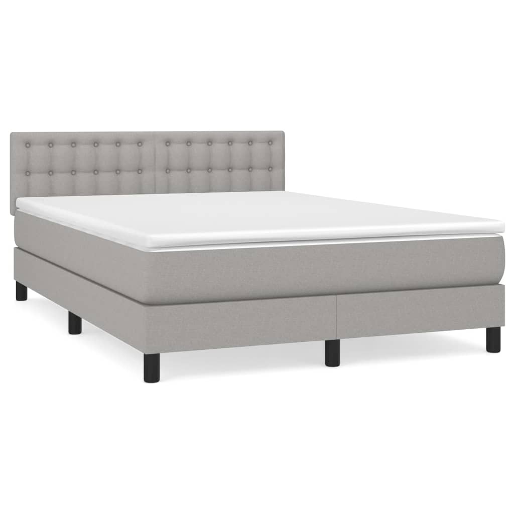 Κρεβάτι Boxspring με Στρώμα Ανοιχτό Γκρι 140x200 εκ. Υφασμάτινο - Pakobazaar