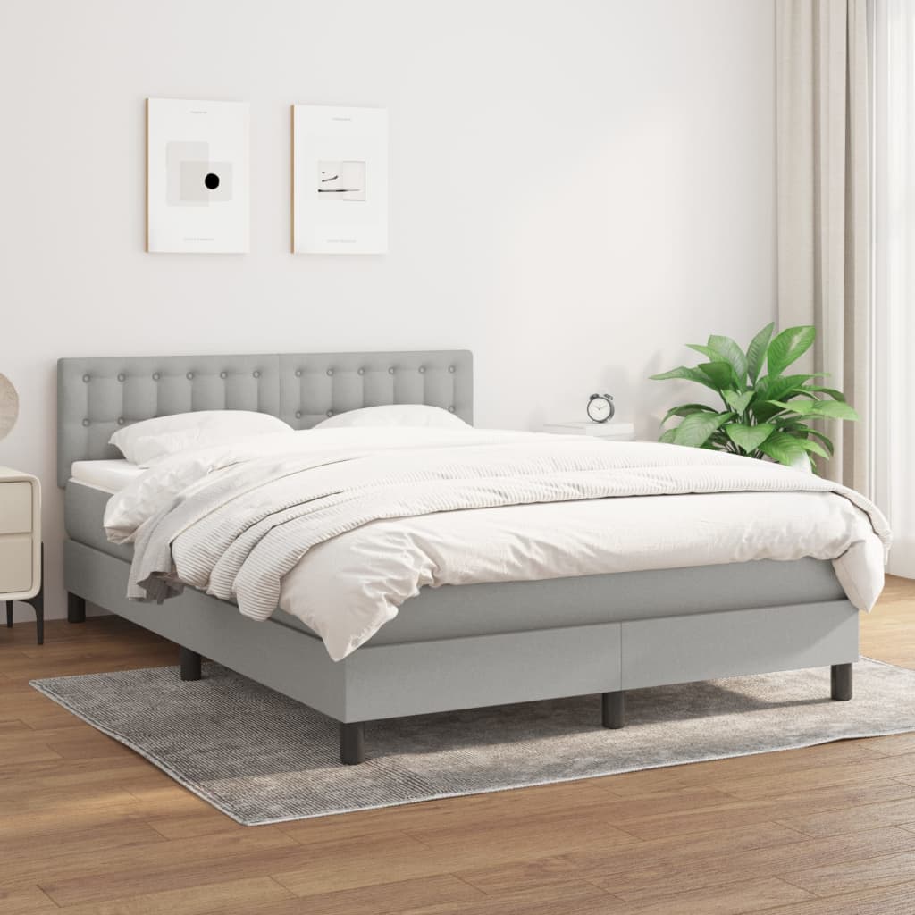 Κρεβάτι Boxspring με Στρώμα Ανοιχτό Γκρι 140x200 εκ. Υφασμάτινο - Pakobazaar