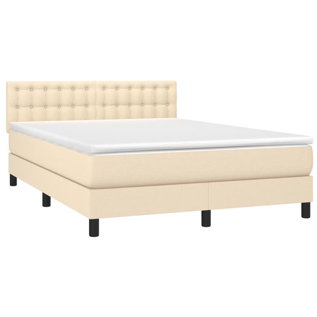 Κρεβάτι Boxspring με Στρώμα Κρεμ 140x200 εκ. Υφασμάτινο - Pakobazaar