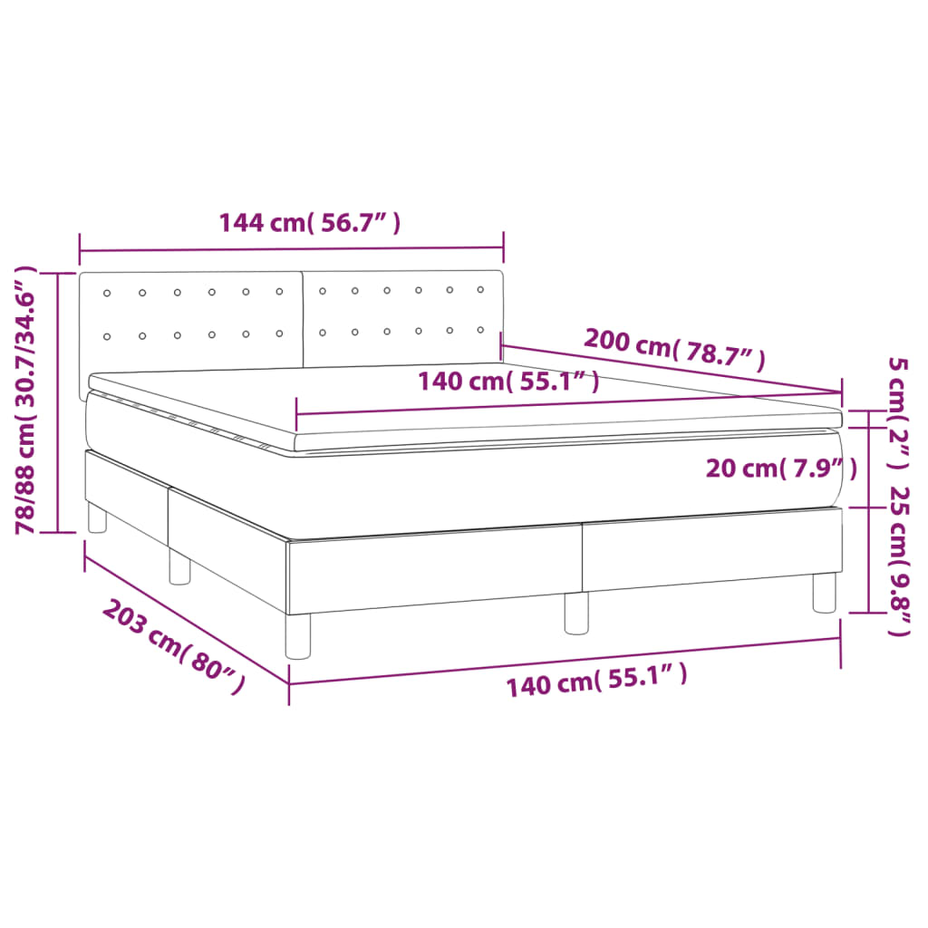 Κρεβάτι Boxspring με Στρώμα Μπλε 140x200 εκ. Υφασμάτινο - Pakobazaar