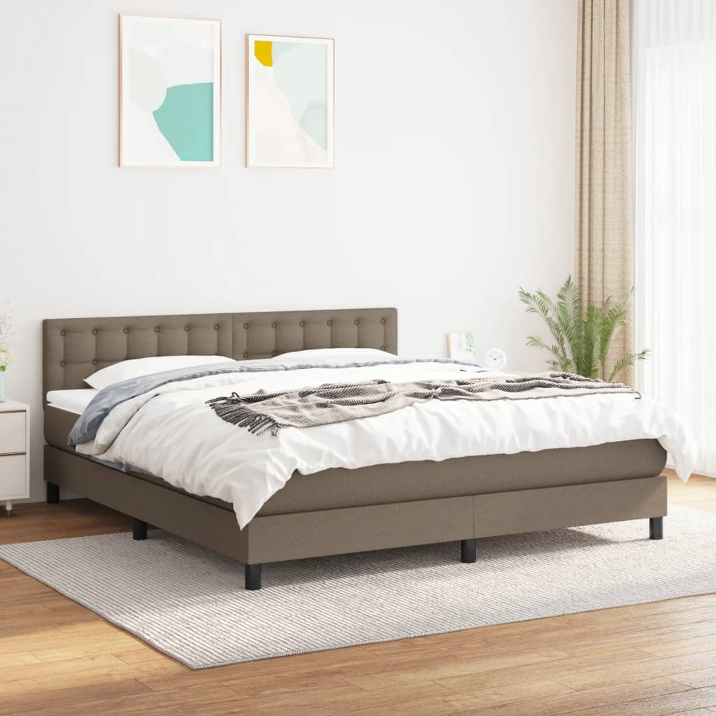 Κρεβάτι Boxspring με Στρώμα Taupe 160x200 εκ. Υφασμάτινο - Pakobazaar