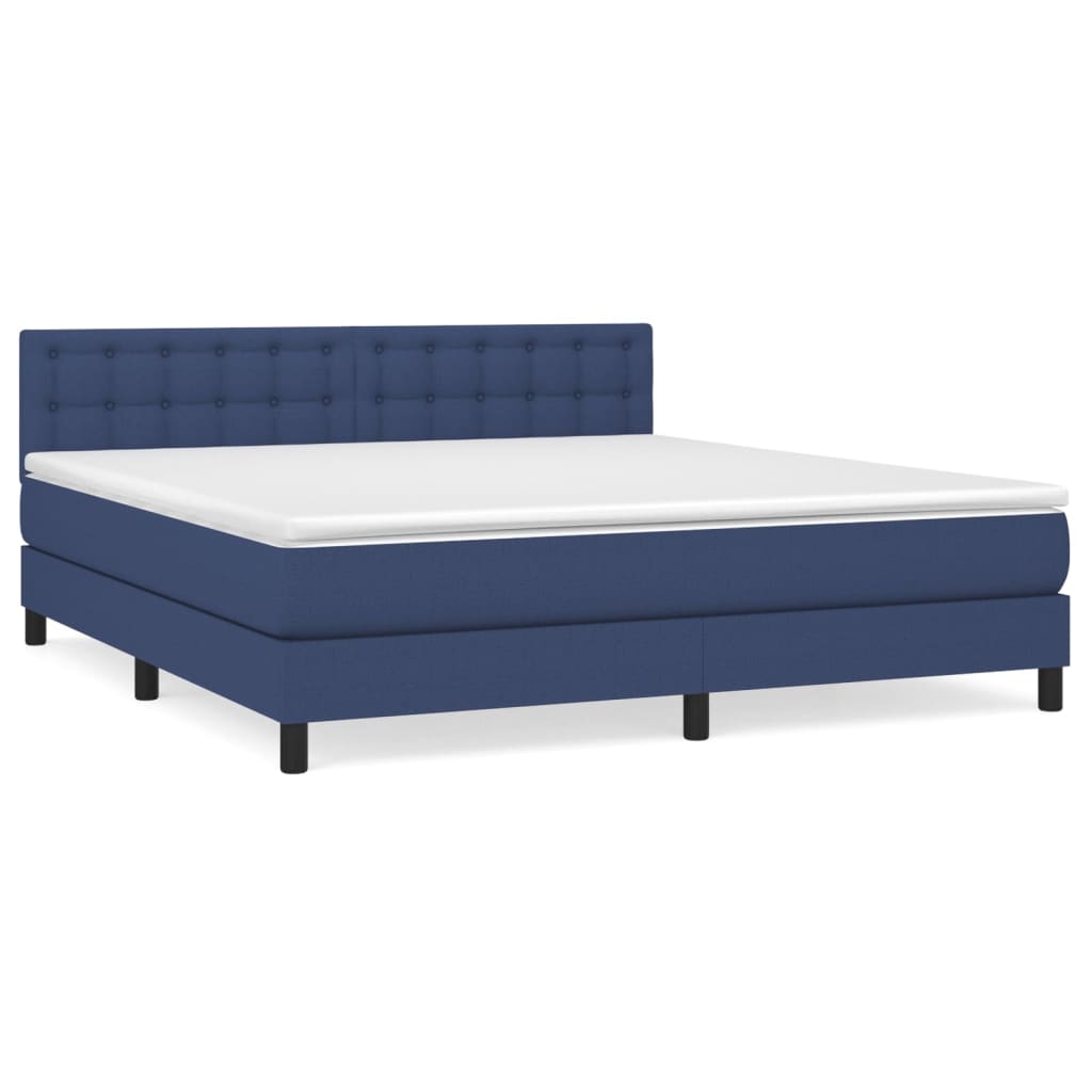 Κρεβάτι Boxspring με Στρώμα Μπλε 160x200 εκ. Υφασμάτινο