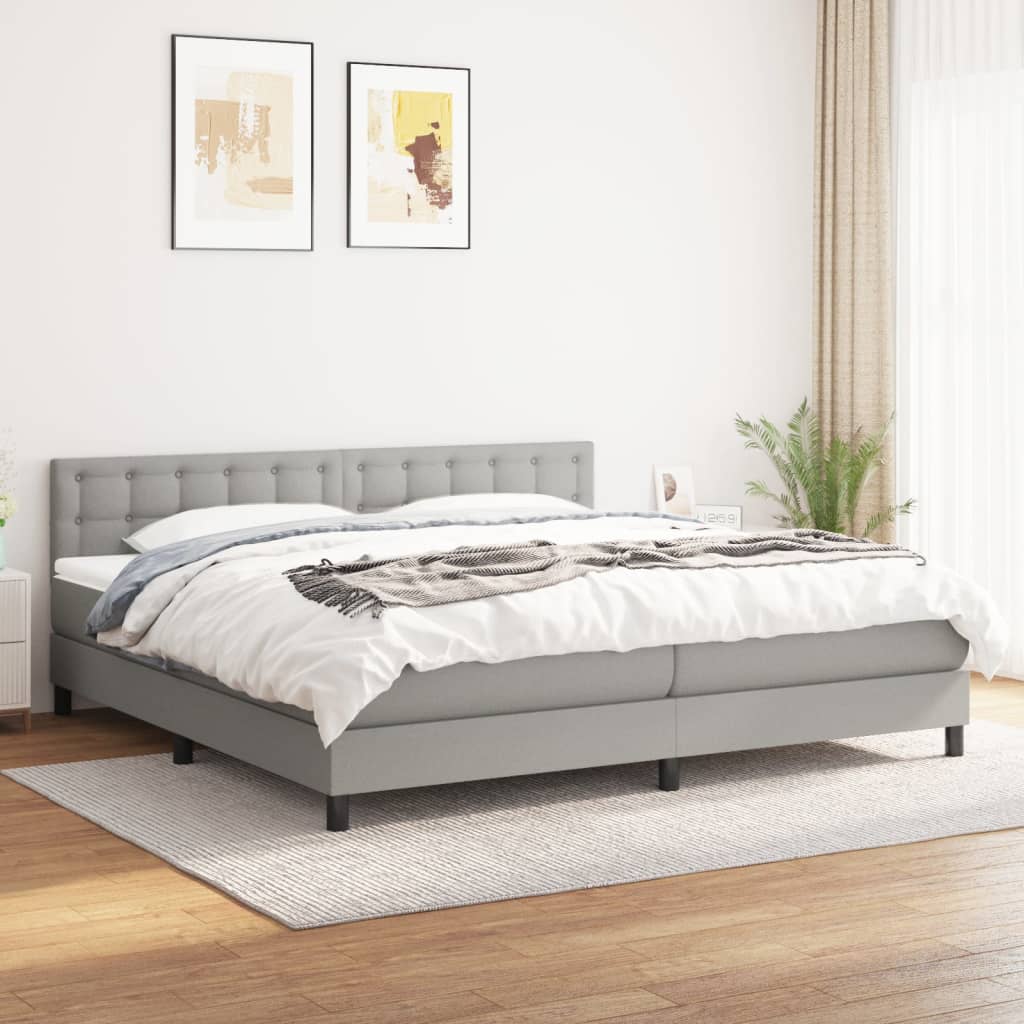 Κρεβάτι Boxspring με Στρώμα Ανοιχτό Γκρι 200x200 εκ. Υφασμάτινο - Pakobazaar