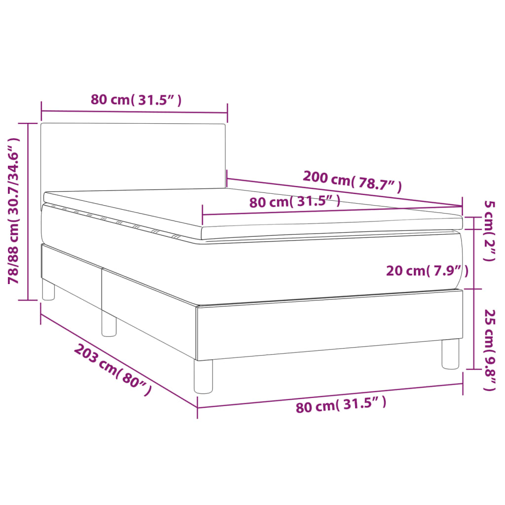Κρεβάτι Boxspring με Στρώμα Μαύρο 80 x 200 εκ. Υφασμάτινο
