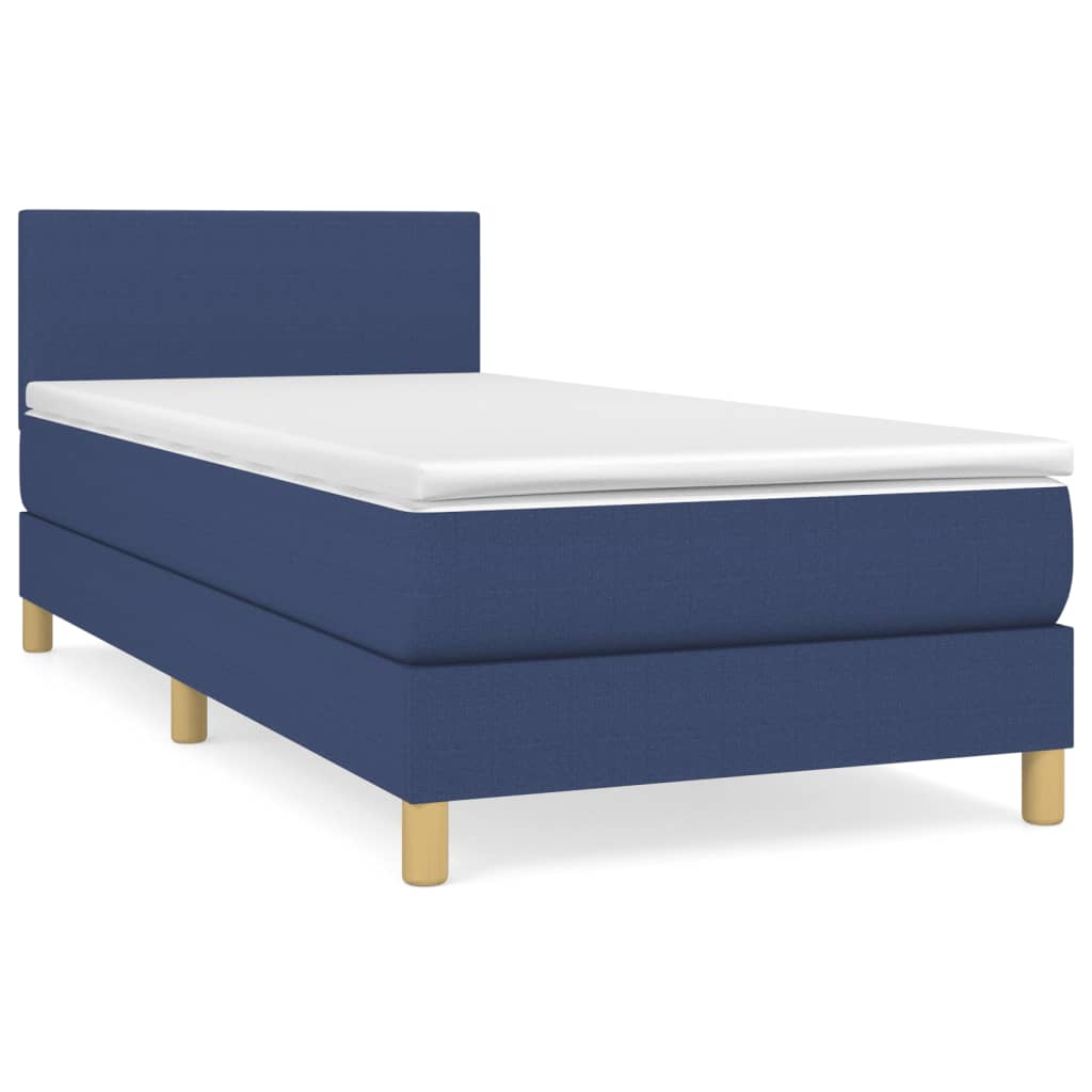 Κρεβάτι Boxspring με Στρώμα Μπλε 90x190 εκ.Υφασμάτινο