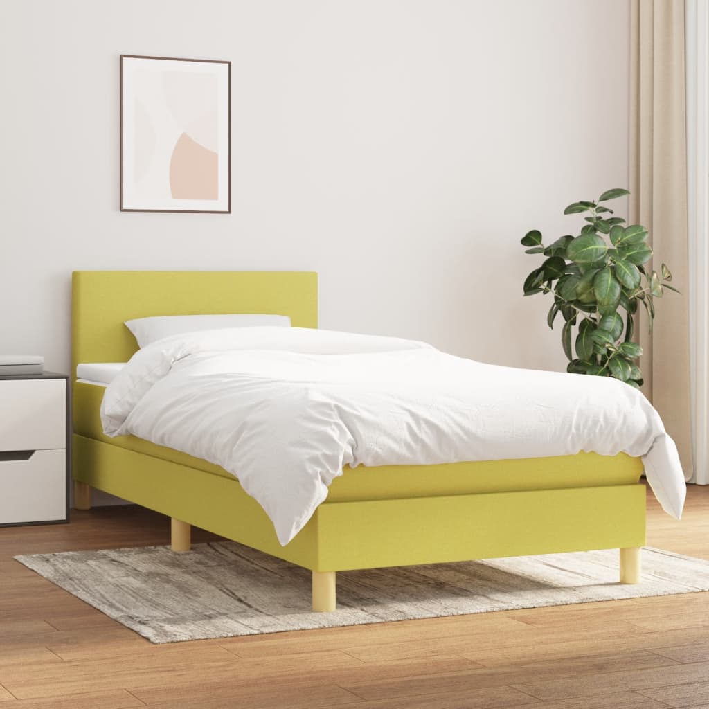 Κρεβάτι Boxspring με Στρώμα Πράσινο 90x190 εκ.Υφασμάτινο