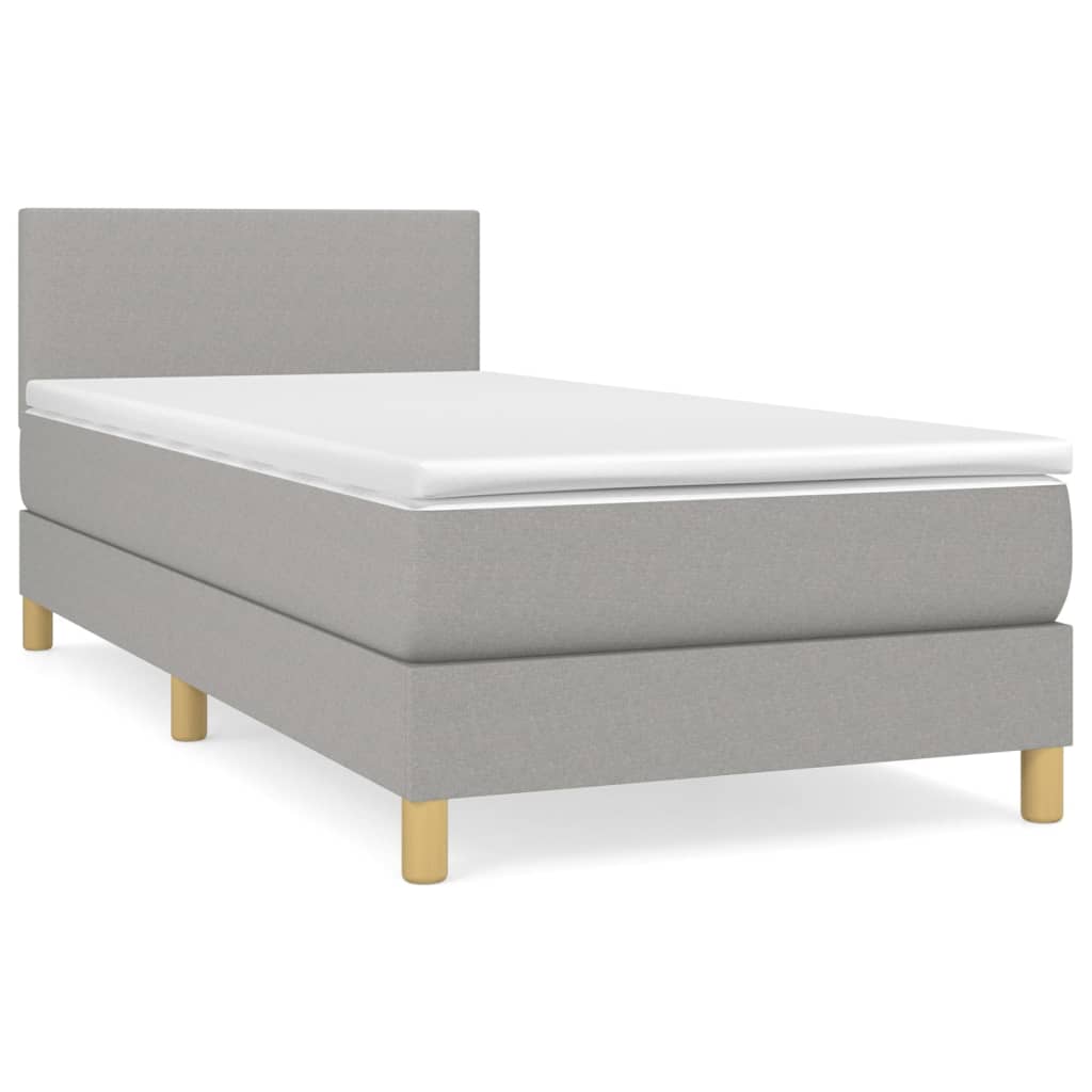 Κρεβάτι Boxspring με Στρώμα Ανοιχτό Γκρι 90x200 εκ. Υφασμάτινο