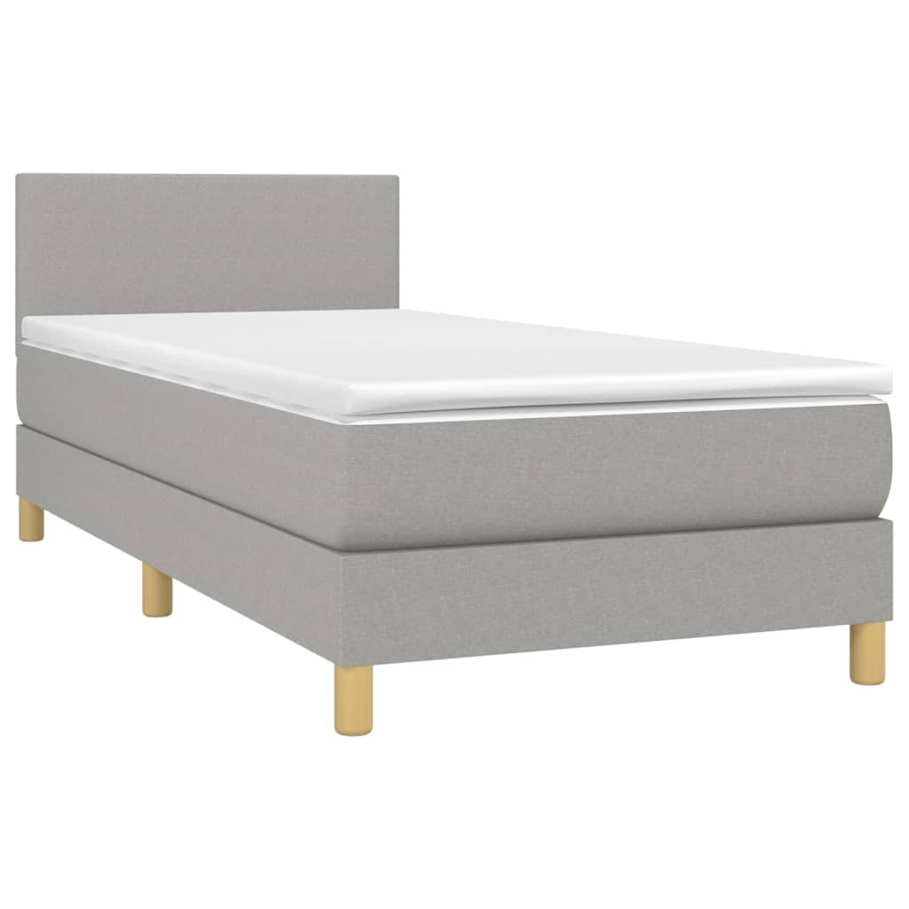 Κρεβάτι Boxspring με Στρώμα Ανοιχτό Γκρι 90x200 εκ. Υφασμάτινο