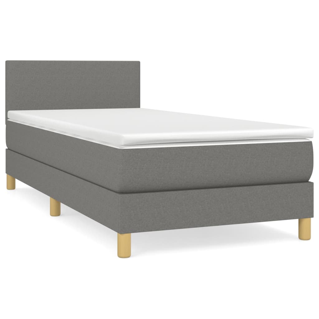 Κρεβάτι Boxspring με Στρώμα Σκούρο Γκρι 90x200 εκ. Υφασμάτινο