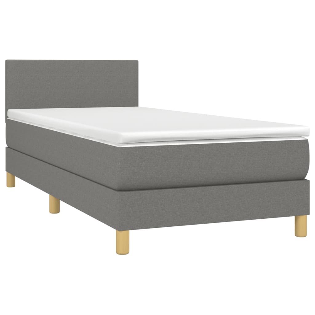 Κρεβάτι Boxspring με Στρώμα Σκούρο Γκρι 90x200 εκ. Υφασμάτινο