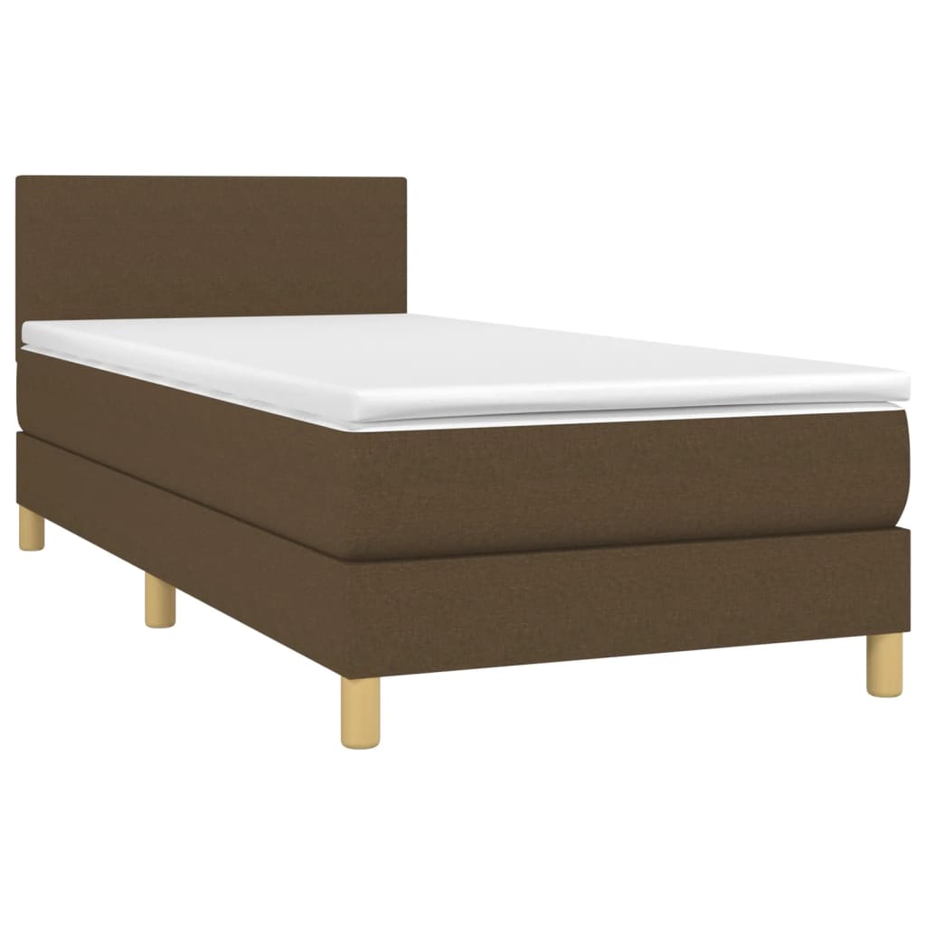 Κρεβάτι Boxspring με Στρώμα Σκούρο Καφέ 90x200 εκ. Υφασμάτινο
