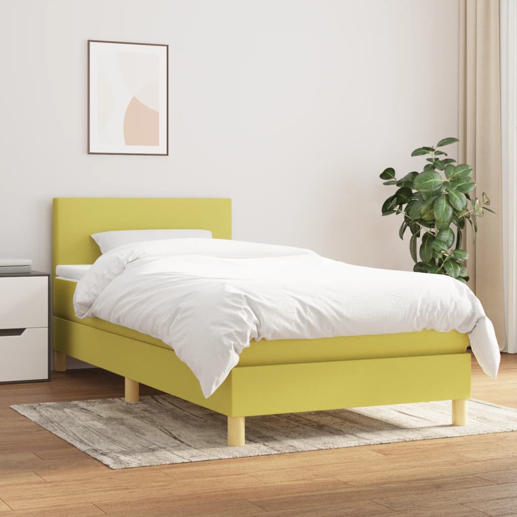 Κρεβάτι Boxspring με Στρώμα Πράσινο 90x200 εκ. Υφασμάτινο