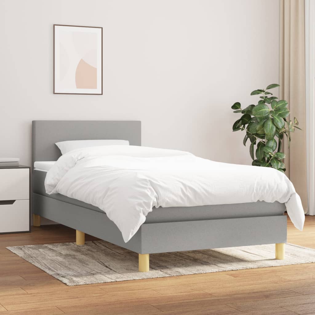 Κρεβάτι Boxspring με Στρώμα Ανοιχτό Γκρι 100x200 εκ. Υφασμάτινο - Pakobazaar