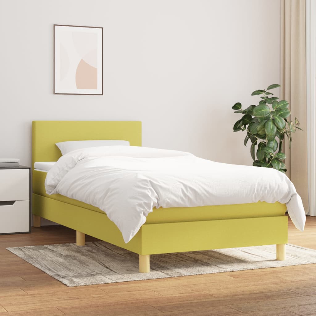 Κρεβάτι Boxspring με Στρώμα Πράσινο 100 x 200 εκ. Υφασμάτινο