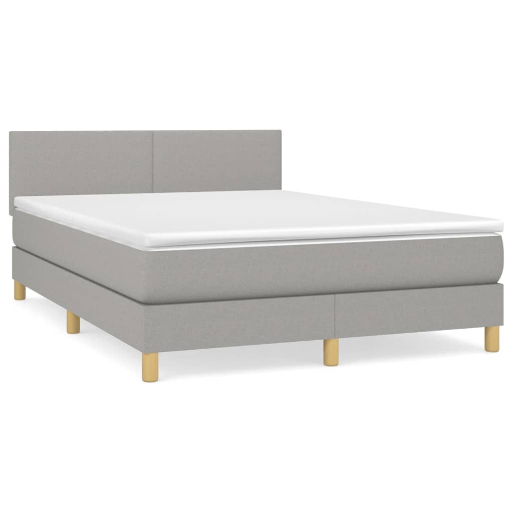 Κρεβάτι Boxspring με Στρώμα Ανοιχτό Γκρι 140x190 εκ. Υφασμάτινο