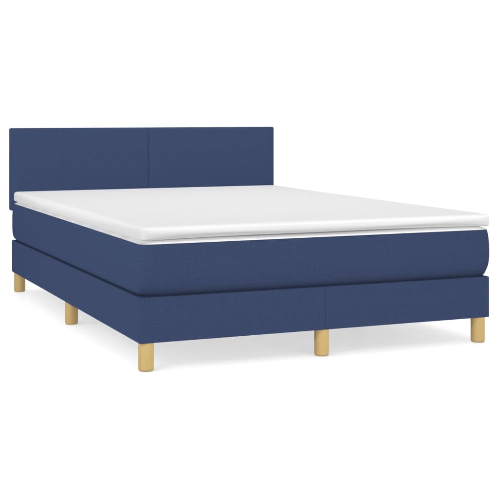 Κρεβάτι Boxspring με Στρώμα Μπλε 140x190 εκ. Υφασμάτινο