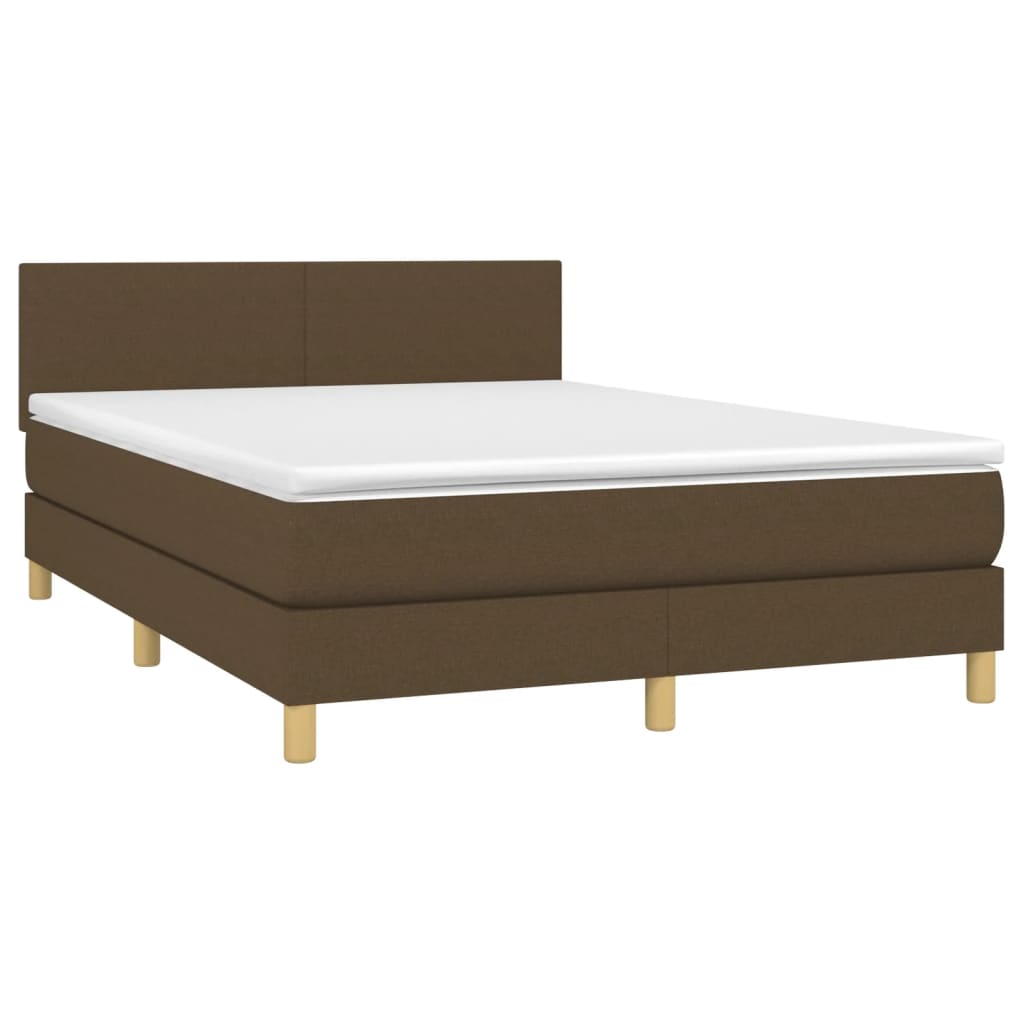 Κρεβάτι Boxspring με Στρώμα Σκούρο Καφέ 140x200 εκ Υφασμάτινο